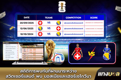 สถิติการพบกันที่ผ่านมาระหว่าง สวิตเซอร์แลนด์ พบ บอสเนียและเฮอร์เซโกวีนา